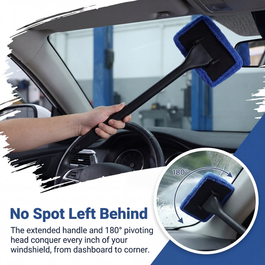 Car Windshield Cleaning Brush Anti-Fog Squeegee, 1 Handle with 3 Cloth Pads Window Cleaning Tool, Suitable for Car Glass, Bathroom Mirrors, Household Use