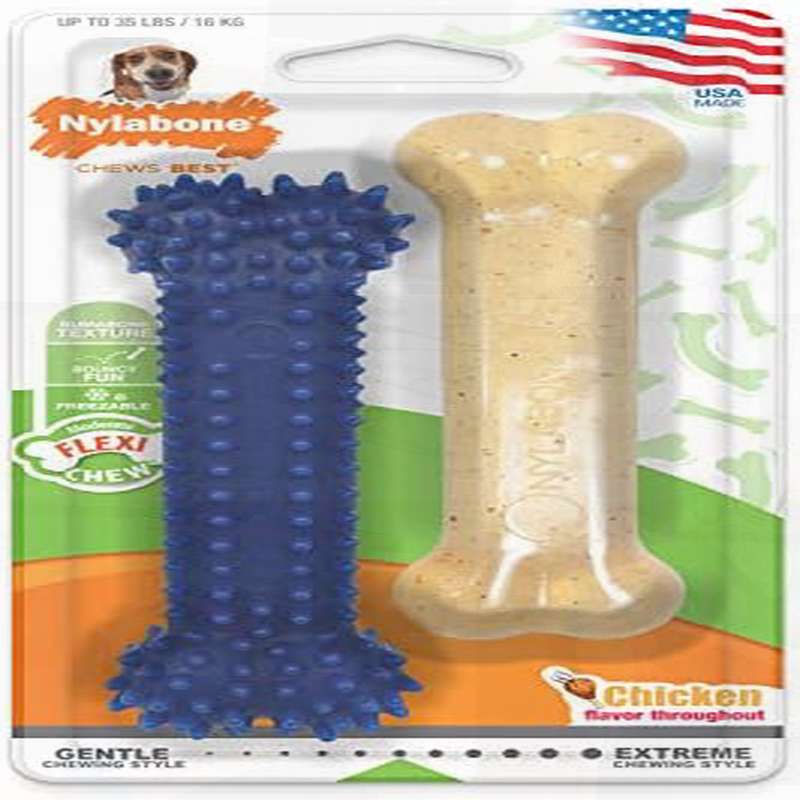 NYLABONE 牙齿健康 Flexichew 鸡肉双装，狼，单个，牙齿健康，宠物牙科护理，狼设计，双装咀嚼，宠物安全材质，耐用咀嚼，狗狗咀嚼，狗狗咀嚼棒