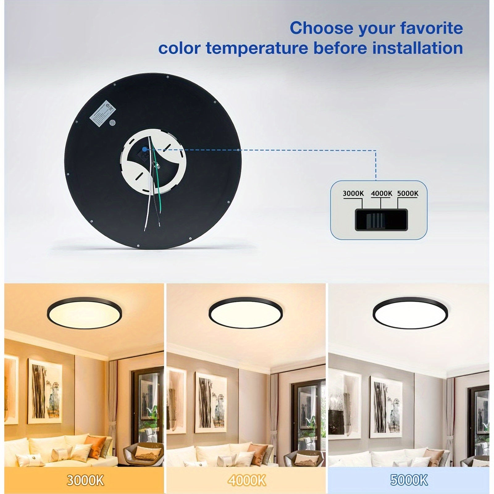 1/2/4-pack modern minimalist ultra-thin flush mount ceiling light - dimmable 2400 lumens, 3 color temperatures (warm/cool/daylight), plug-and-play 24W, 120V, black suitable for large spaces/high ceilings (plastic housing, ETL certified)
