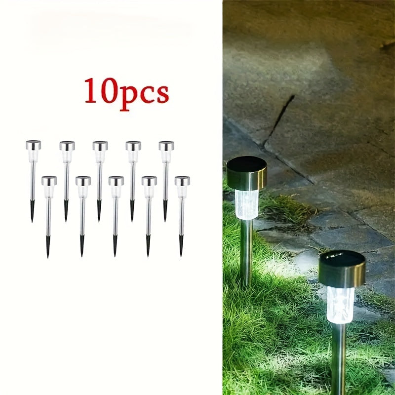 10-Piece Outdoor Stainless Steel Solar LED Light Set. Garden Decoration, IPX4 Waterproof Rating Solar Landscape Light. Suitable for Patio, Lawn, Walkway, Courtyard, Garden, Festivals, Parties, Gatherings
