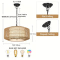 Farmhouse pendant light, 1/5-light bohemian woven pendant light, dining room light fixture with fabric lampshade, hand-woven large lampshade suitable for kitchen, bedroom, island, hallway, dining room light fixture (bulb not included!!!)