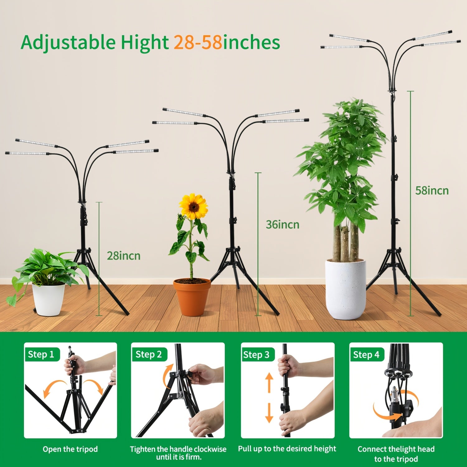 Multifunctional Indoor Grow Light, Sunlight Simulation with Timing and Dimming Functions, Height and Brightness Adjustable, Perfect for Indoor Succulents and Flowers, Boosting Plant Growth