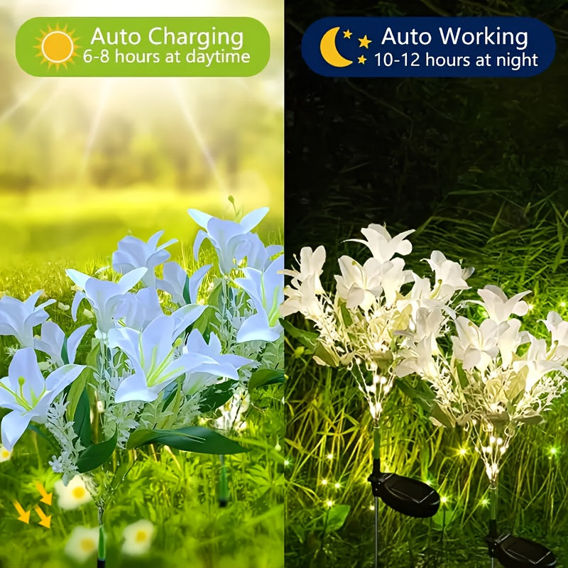 4PCS Solar 7-Head Lily Light LED Warm Light Outdoor Artificial Flower Decoration Garden Courtyard Path Lawn Ground Insert Light Solar Garden Light Birthday Party Valentine's Day Gift