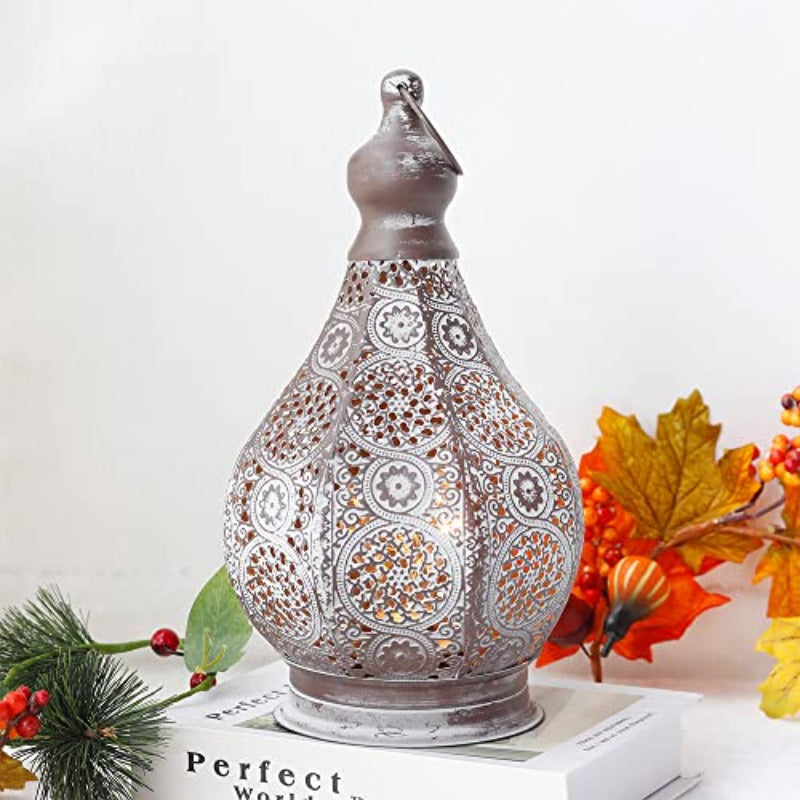 Moroccan style vintage lantern metal table lamp, battery powered, 11.5-inch high wireless table lamp, with Edison bulb, suitable for living room, bedroom, wedding party, garden, lounge, outdoor and indoor