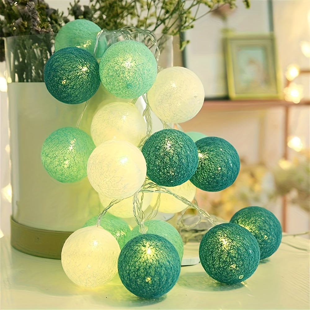 1.5M 10LED/3M 20LED 仙女球灯串-绿色+白色发光球灯串串灯、仙女灯、电池供电的LED灯串 适用于家庭装饰、生日派对、婚礼、卧室、墙面、浪漫家居装饰、室内装饰灯串、阳台、周年纪念日、花园、毕业典礼、优雅氛围照明，温和光线.(不包括电池)