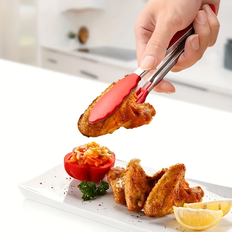 1PC Stainless Steel Food Tongs with Nylon Grip, 7 Inch Mini Heat Resistant Non-slip BBQ Tongs, Lockable Design Strong Grip, Ideal for Kitchen Cooking Outdoor BBQ Camping, Perfect Holiday Gift for Christmas Halloween Easter Thanksgiving Valentine's Day