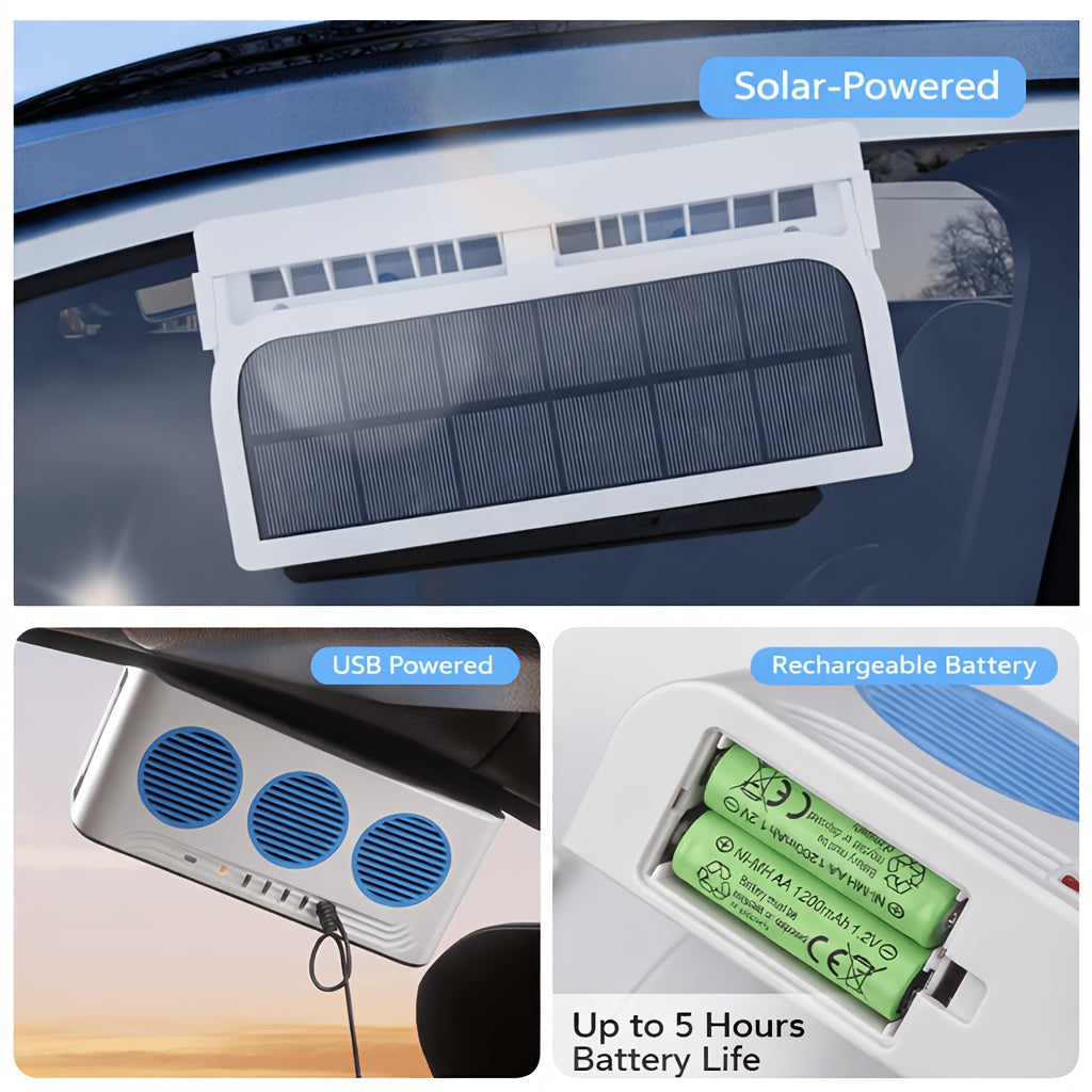 Solar Powered Exhaust Fan with Built-in 1200mAh Solar Battery, Car Interior Heat Dissipation, Ventilation and Air Purification