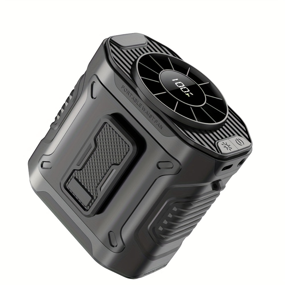 MOREDOR 5000mAh Portable Waist Clip Fan, Wearable Belt Personal Fan Rechargeable Battery, 5-10 Speed Levels with Flashlight, Hands-Free Neck Hanging Design, Ideal for Outdoor Travel Power Bank Use