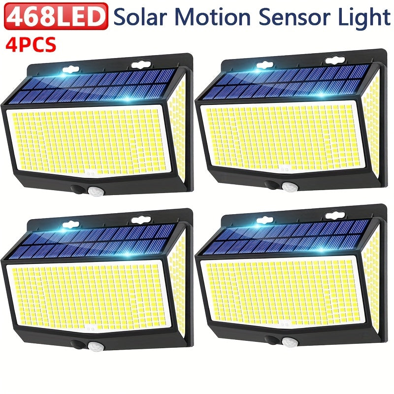 1/2/4 Pack Solar Outdoor Wall Light, Equipped with 468 LED Beads, with PIR Motion Sensor, Outdoor Solar Street Light Features 3 Lighting Modes, IP65 Protection Rating, Perfect for Courtyard Garden