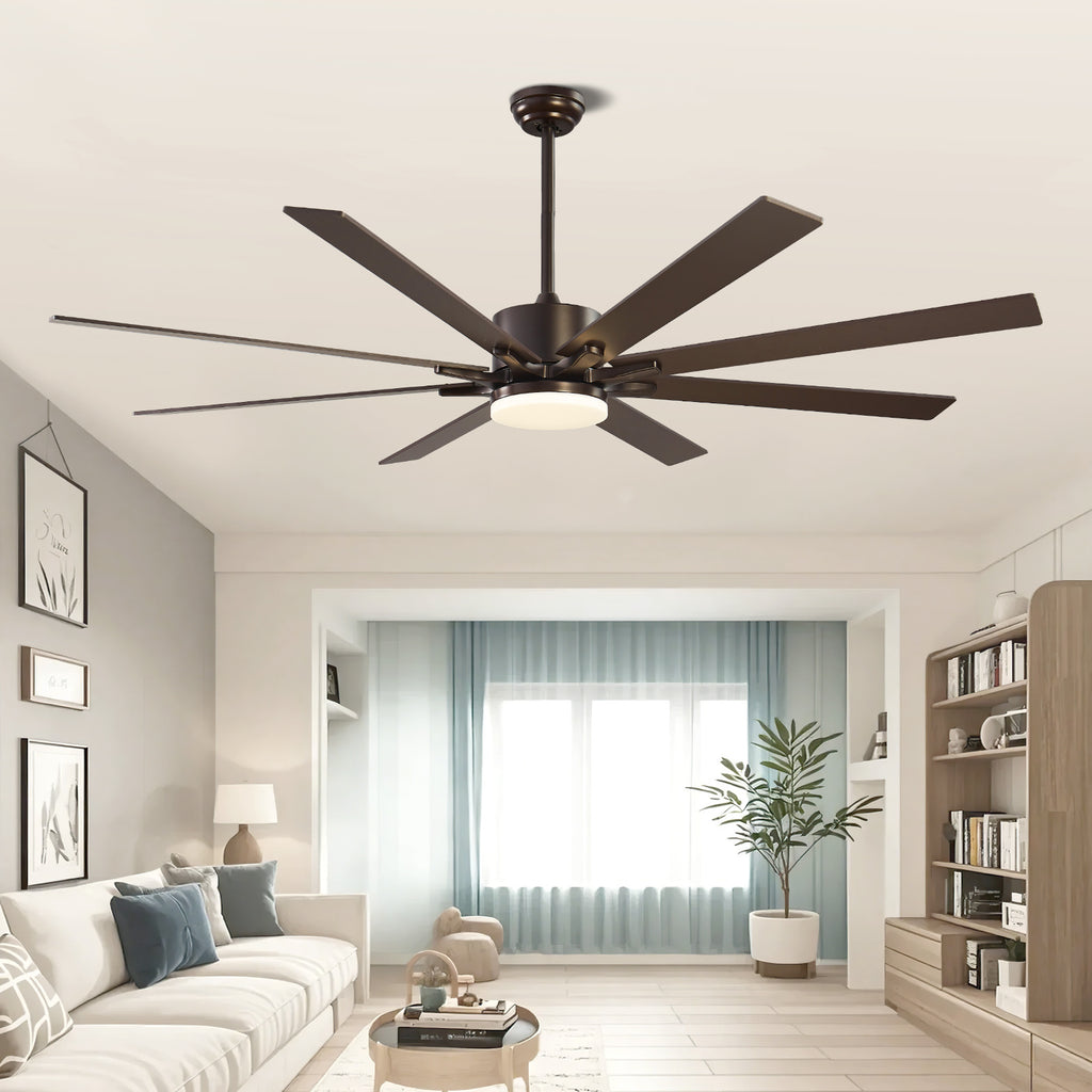 72 Inch Ceiling Fan with Light, 6 Speed Remote Control, Reversible Motor, Coffee Black Color