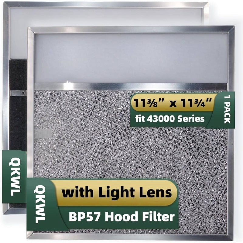 BP57 Range Hood with Lighted Lens Cover, 11-3/8 x 11-3/4 Inches, 1 Pack, Stove Hood Vent, Aluminum Grease Filter, Broan-NuTone 43000 Series Kitchen Exhaust Range Hood