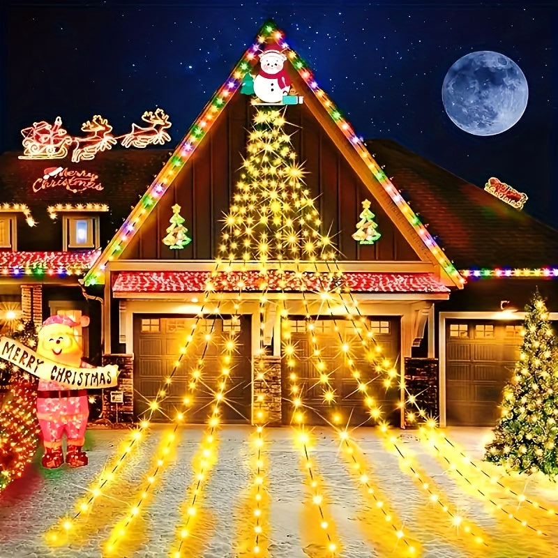 1 个 180LED 瀑布树仙女灯，圣诞树瀑布灯，9 滴 78.74 英寸户外花圈灯，USB 插头 8 模式窗帘灯，适用于节日装饰品，万圣节道具
