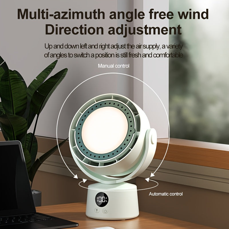 Smart Leafless Air Circulation Fan with Timer, LED Light and Aromatherapy Function - 6 Speed Levels, 360° Adjustable Lighting, Auto Left-Right Oscillation, Manual Tilt Adjustment, Built-In Hook, Hanging Use for Desktop Home Bedroom Travel