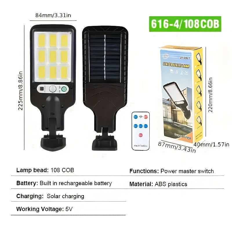 2/4 Sets Solar Outdoor Sensor Light, 108 COB LED Solar Sensor Street Light - 3 Lighting Modes, Solar Powered, IP44 Waterproof, Plastic Material - Perfect for Garden, Courtyard, Pathway Lighting and Commercial Lighting