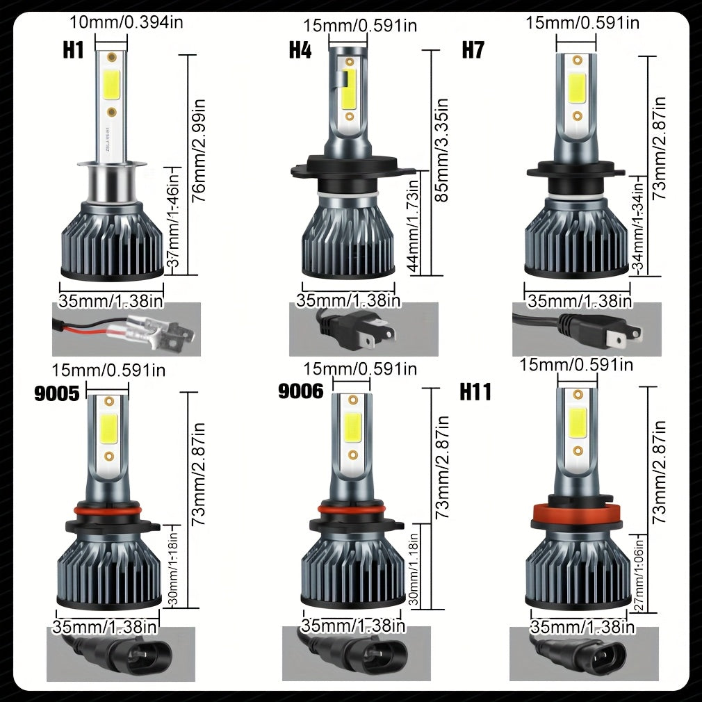EXstorm 2-Pack 15000 Lumens H4 LED Car Bulbs H7 H8 H11 H1 9005 9006 HB3 HB4 LED Headlights Mini Car Light 12V 6000K White Light