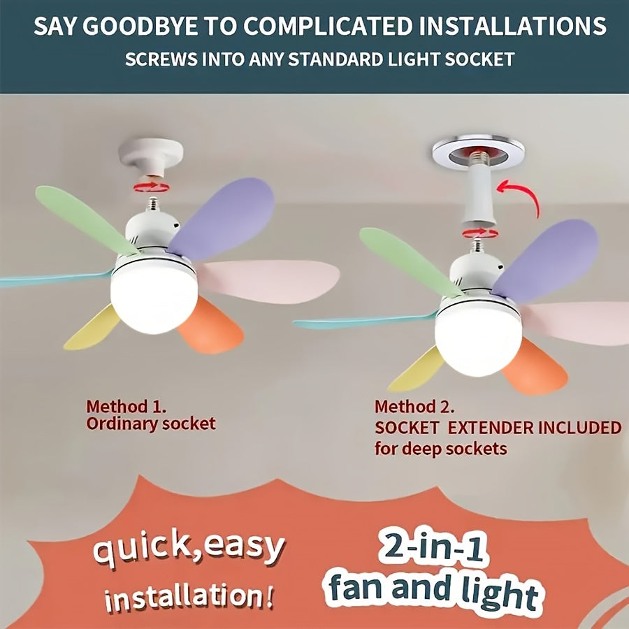 High Power E27 Base Ceiling Fan 30W with Dimmable LED Light, Silent Motor Remote Control Fan Light, E27 Extended Base, 3 Speed & Color Temperature Adjustment, Energy Saving Easy Installation for Living Room Bedroom
