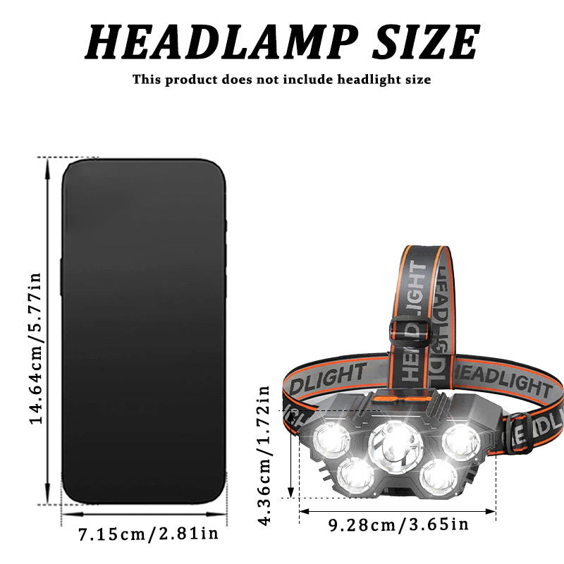 1Pc 5 LED Headlamp, USB Rechargeable, Hands-Free Design for Fishing, Adjustable Beam Angle, 4 Lighting Modes, Perfect for Fishing, Hiking, Camping and Outdoor Activities