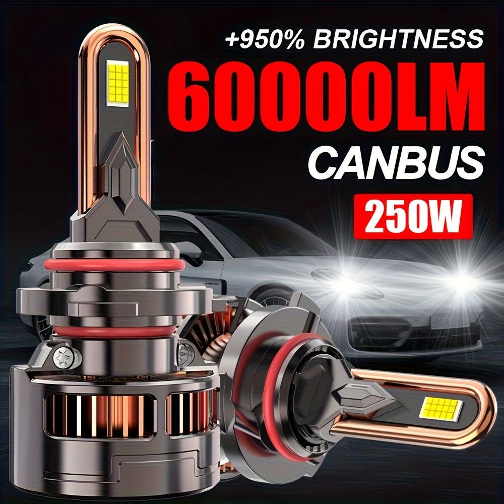 2件高品质LED 灯9006/HB4-QC065 H4/H7/H1/H4/9003/HB2/H11/H18/H16/9012/9005，950% 明亮 60000LM 带外部驱动器 Canbus 即插即用，250W，高性能LED，汽车用LED灯，12v