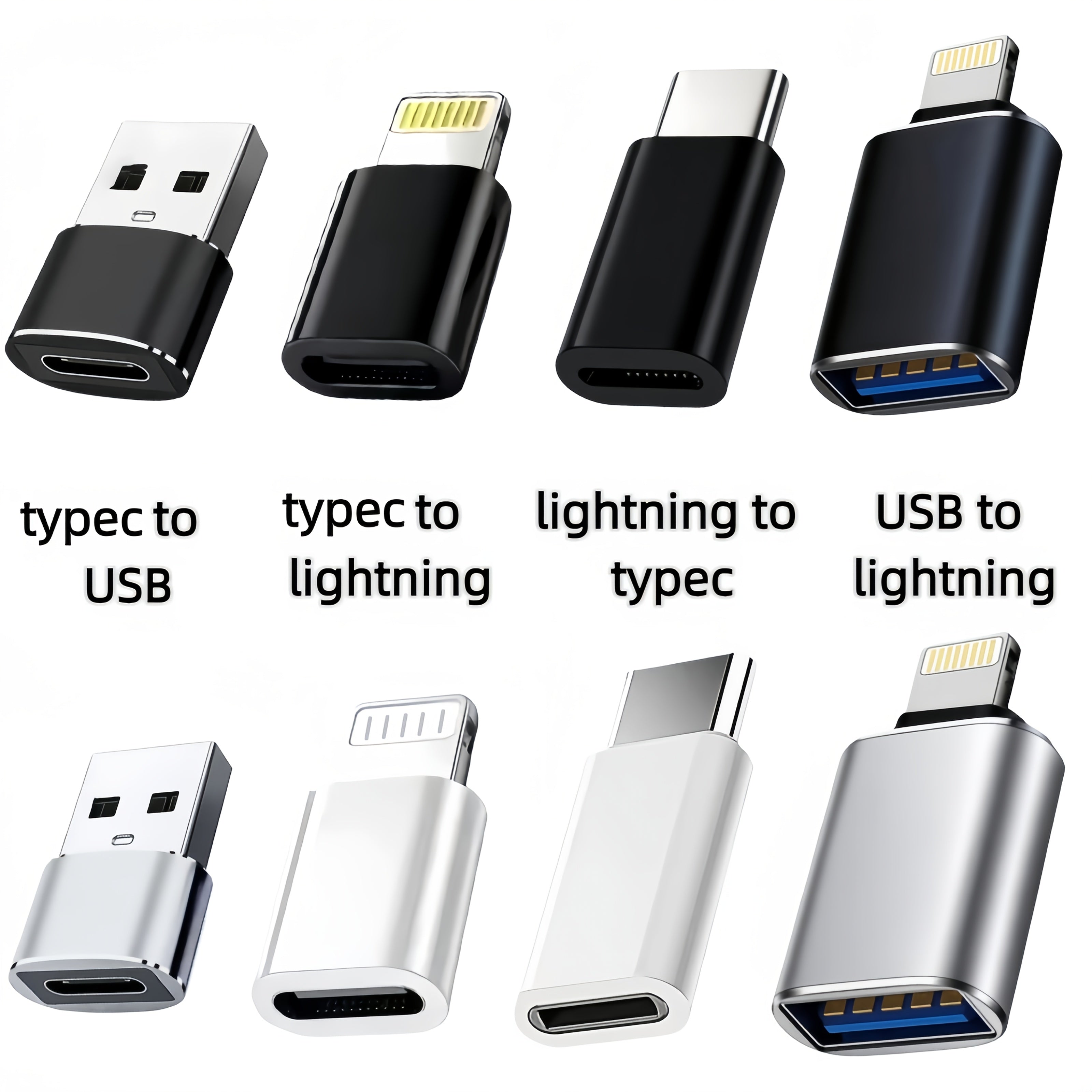 8pcs iPhone Charging Adapter Set with Lightning/Type-C/USB Ports for USB Flash Drive Data Transfer