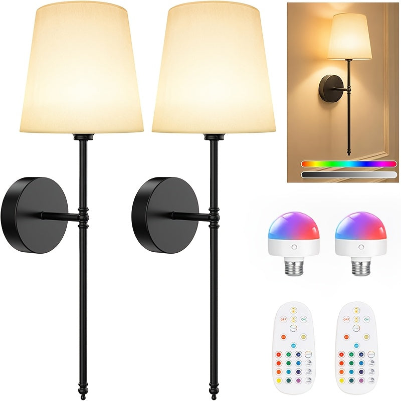 2-Piece Semi-Flush Mount Wireless Remote Wall Light - USB Rechargeable Battery - 9-Color Dimmable (E26), with “Note Control”, Suitable for Bathroom and Living Room / Bedroom (No Wiring Required)