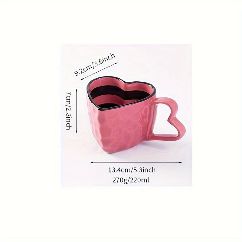 1 Red Heart-Shaped Ceramic Mug, Creative & Cute Coffee Cup, Suitable for Home & Office Use