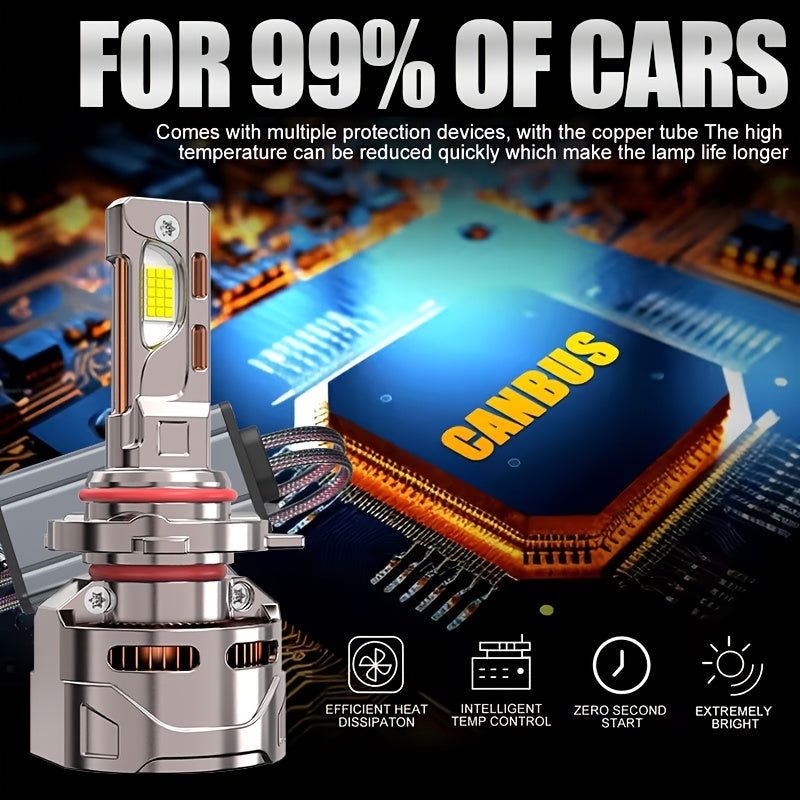 2Pcs for Truck or Car (12V-24V) 59500LM Super Bright LED Canbus H8 H9 H11 H16, H1, H7 H18, 9005/HB3, 9006/HB4, 9012/HIR2, Car Light, 7500K, 9570 Chip, 800% Brightness, Car Headlight Bulbs
