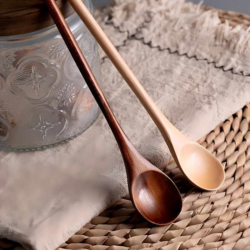 5 Long Handle Coffee Spoons, Wooden 7.8-Inch Coffee Spoons, Long Handle Stirring Spoons, Tea Spoons, Ice Cream Spoons – Unique Style Long Handle Spoons, Premium Wood – Ideal for Stirring – Perfect for Wedding Gift Baskets