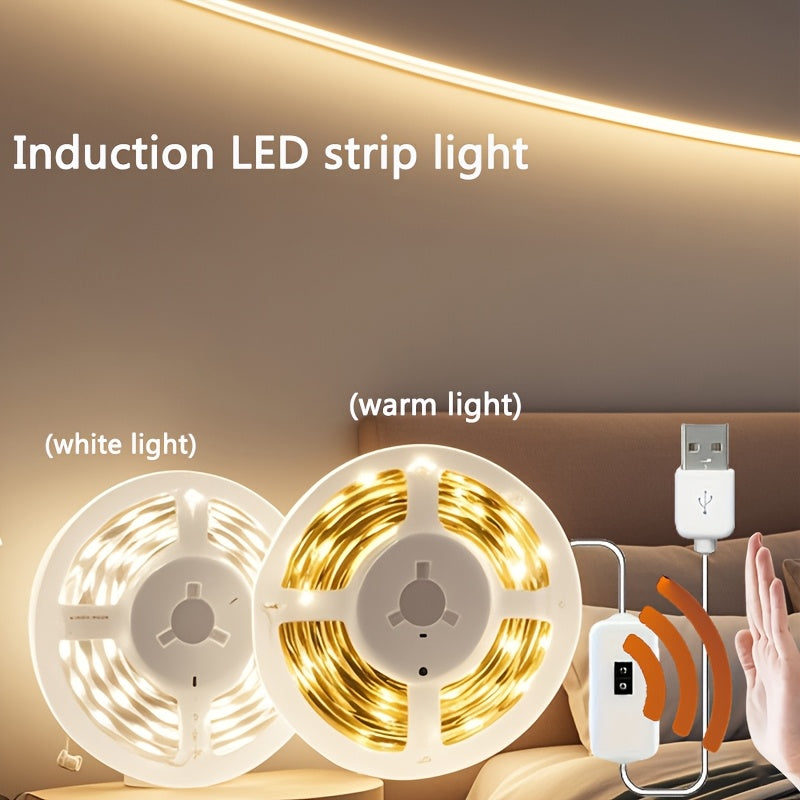LQHZMYY智慧LED燈帶，帶運動感測器，USB供電，5V暖白色，柔性照明適用於臥室、廚房、衣櫃、客廳、電視背光、櫥櫃、夜燈 - 易於安裝，檯面或牆面安裝，電影主題，家居裝飾燈，現代照明，氛圍燈，節能，耐用燈具，智慧照明，室內設計師，家居裝修