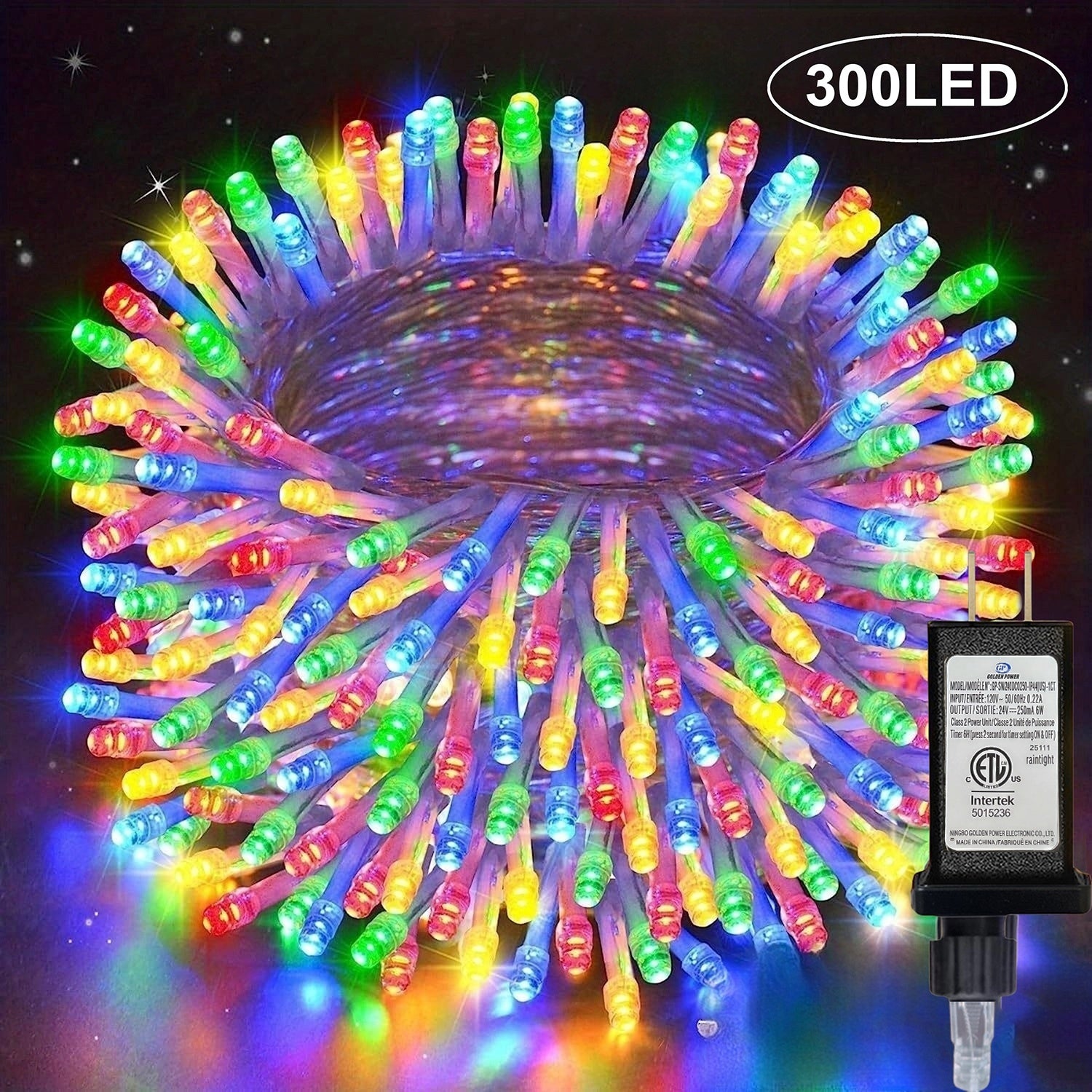 1包39/72/104英尺100/200/300LED庭院聖誕裝飾燈串，12種模式帶內建定時和記憶功能聖誕燈，室內透明線路，插電式聖誕燈串，IP44防濺戶外，臥室