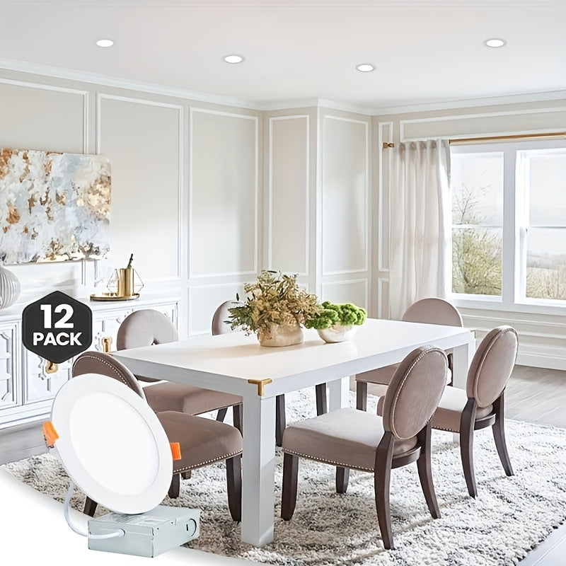 Sai Siwen 6/12/24-Pack White Recessed Downlight, 6-Inch Dimmable 5 CCT Selectable, 1050 Lumens, 12 Watts, 120 Volts, ETL Certified, Suitable for Kitchen, Living Room, Bedroom, Hallway, Office, Basement
