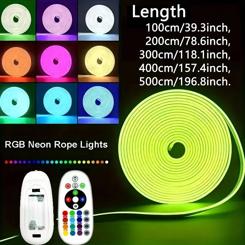 LQHZMYY 柔性霓虹灯灯带（100-500CM/39.3-196.8inch ），RGB多色，可以随意弯曲，DIY造型，带遥控器（不含电池） 常用于家庭装饰，派对氛围营造