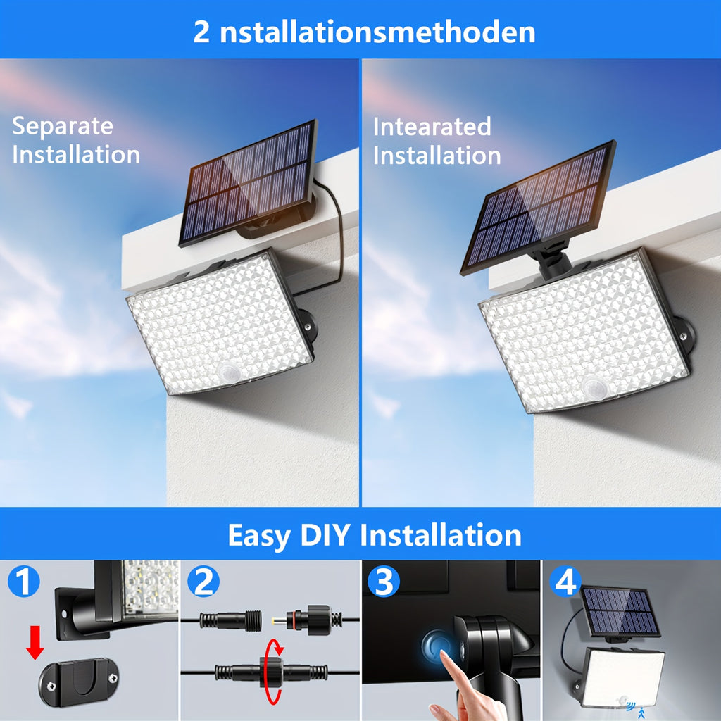 1/2 Pack Outdoor Solar Courtyard Light, with 138 High-Brightness LEDs, Motion Sensor Exterior Wall Light, IP65 Security Light, Wall Light with 16.4FT Cable, Street Light with 3 Lighting Modes, Cool White Light, Perfect for Courtyards and Parks