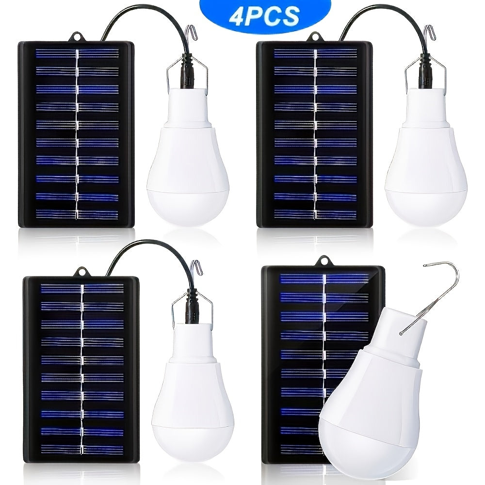 4-pack solar bulbs, solar-powered portable emergency LED bulbs, solar floodlight, suitable for camping, tents, indoor/outdoor use, sheds, night fishing, chicken coops