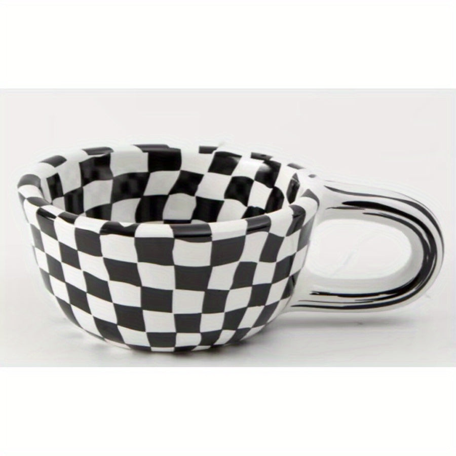 1 Irregular Plaid Ceramic Mug, Perfect for Home & Office, Casual Coffee Cup, 7oz