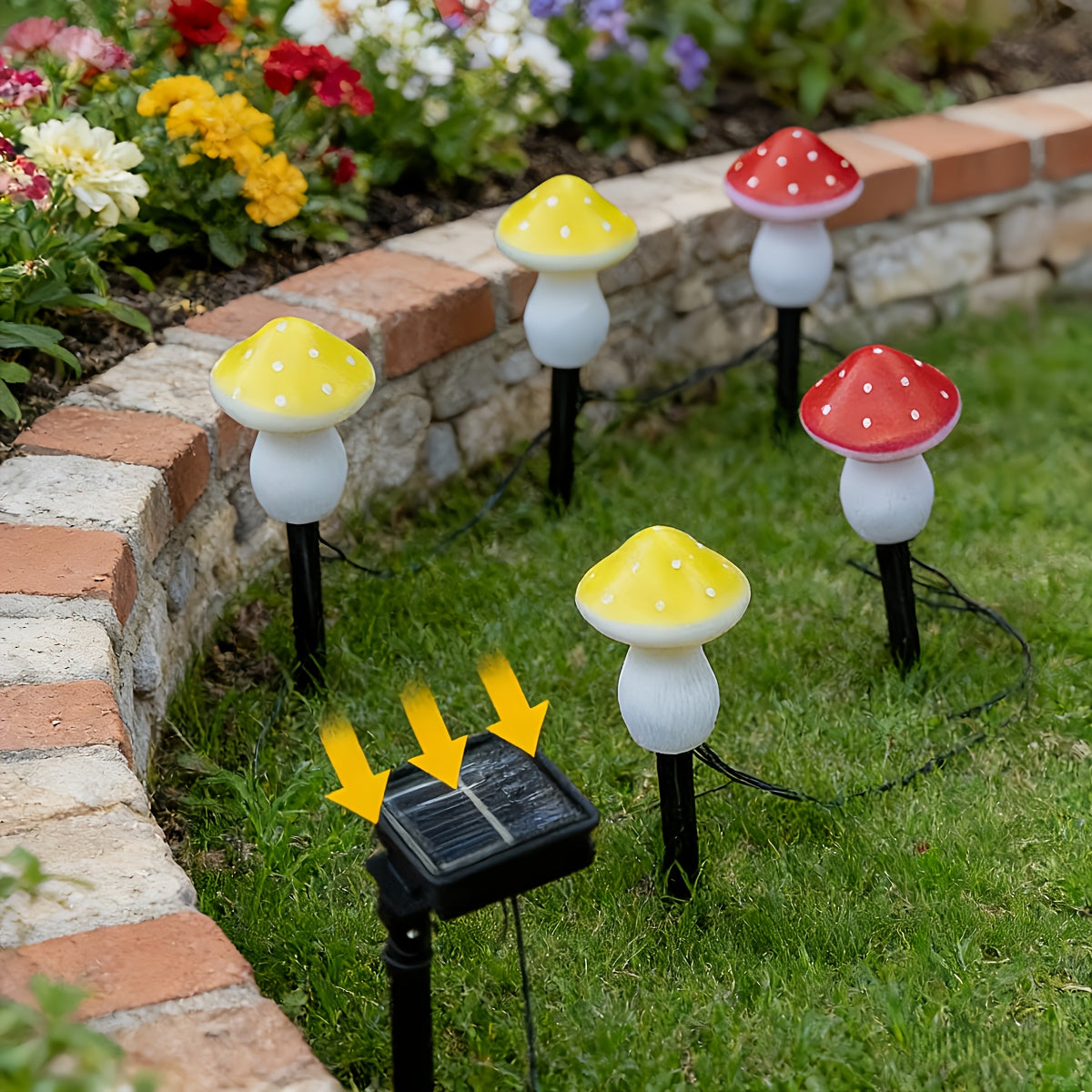 One-to-Five Solar Cartoon Mushroom Ground Insert Light, Outdoor Garden Courtyard Decorative Light, Holiday Atmosphere Light, Automatic On/Off, Decorative Design, Easy Installation, Festive Decoration Light