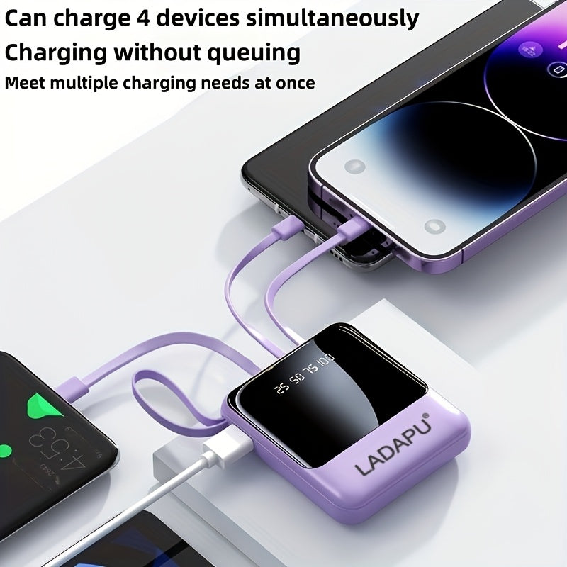 LADAPU 10000mAh Mini Cute 5W Slow Charging/15W Fast Charging/22.5W Super Fast Charging Power Bank, Large Capacity Rechargeable Portable Mobile Phone Charger, Built-in 4-in-1 Detachable Cable, Ultra-bright LED Light, Outdoor Travel Battery Packs