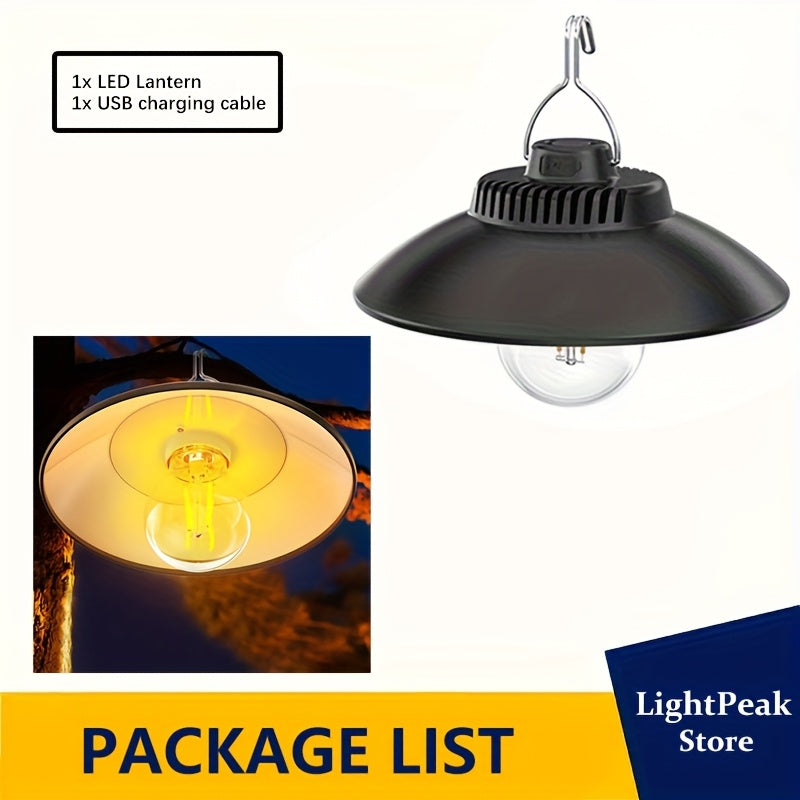 1 USB rechargeable tent light, 2-mode hanging bulb light, portable camping lantern, outdoor LED work light with hook design, emergency lighting, vintage tent light, suitable for hiking, fishing, barbecue, camping, daily use