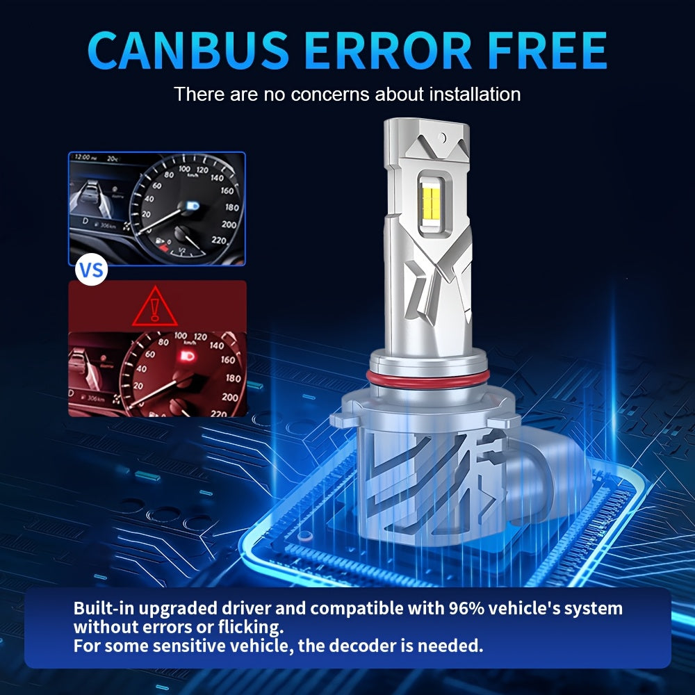 两个升级款LED 9005 H11 HB3 H8 H9 LED大灯灯泡 12V 白色 6500K 超亮 1:1 即插即用 大灯 LED雾灯，不含电池