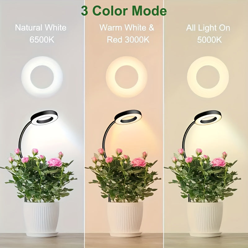 Indoor plant grow light, with 360° gooseneck, 3 color modes, 10 brightness levels, suitable for small plants, potted plants, succulents, USB powered, suitable for indoor balconies, living rooms, offices, bedrooms, promotes plant growth