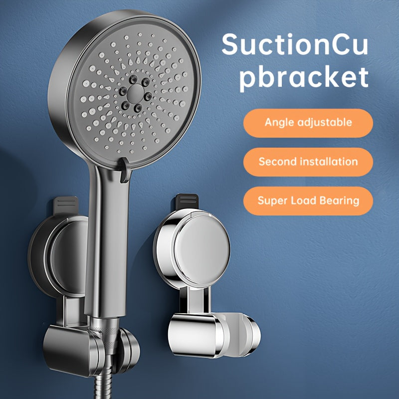 [1 pc] Jiayun Wall-Mounted Shower Suction Cup Holder, Handheld Adjustable Showerhead Bracket for Shower System - Grey, ABS Plastic, No Drilling Needed - Easy to Use, American Standard G1/2 Connector Port, Summer Shower Accessory