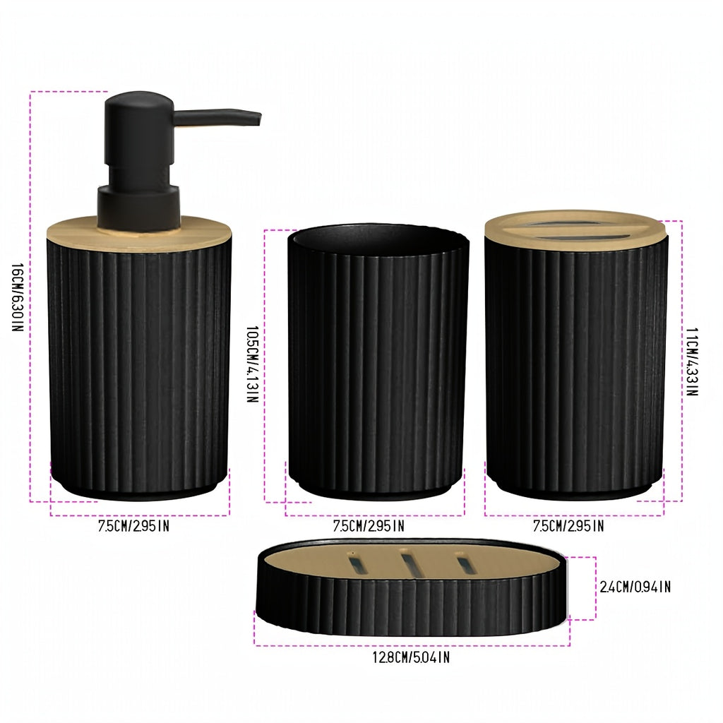4-Piece Bathroom Accessory Set - Countertop Hand Soap Bottle, Toothbrush Holder, Soap Dish, Bathroom Storage Organizer & Stand