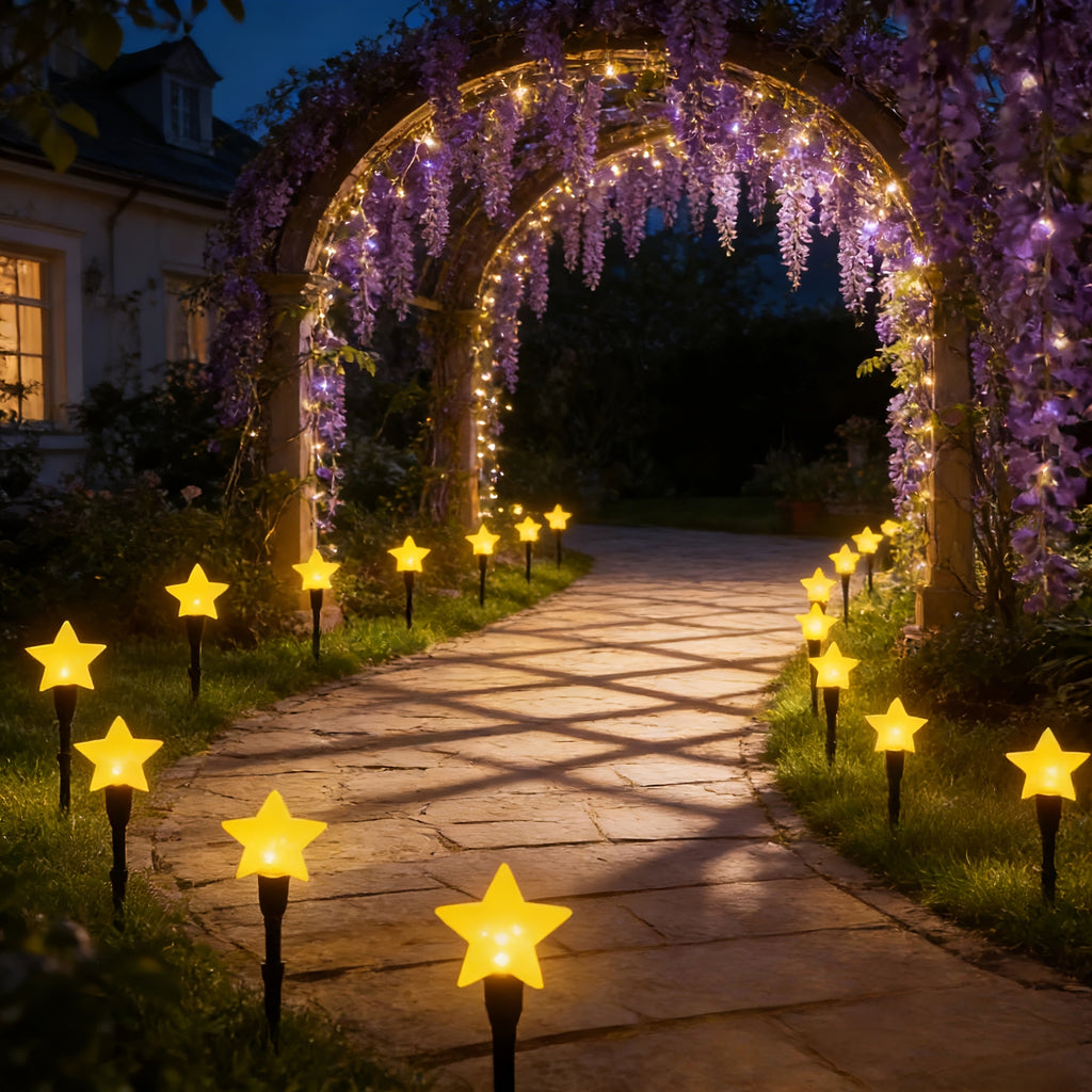 Outdoor Solar Courtyard Light, 10-LED Star Solar Courtyard Light, Outdoor Decorative LED Light, Suitable for Outdoor Garden Path, Lawn Decoration, Perfect for Valentine's Day, Mother's Day, New Year and Ramadan Decoration