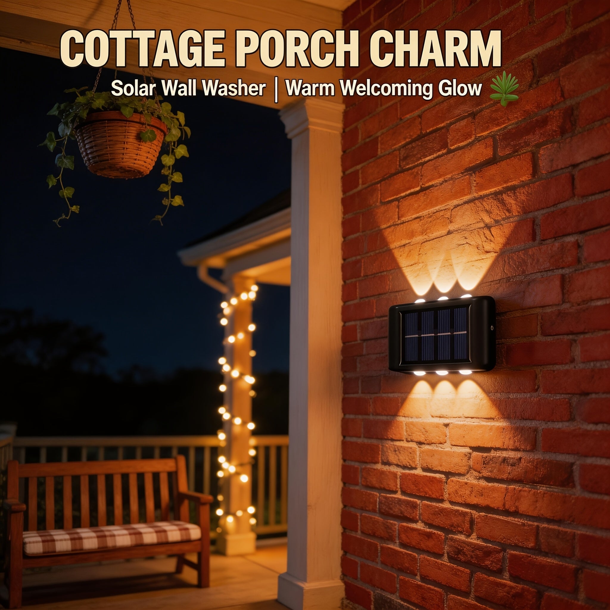 6-LED Outdoor Solar Wall Light, Equipped with 6 LED Bulbs (Warm Light), No Charging Needed, Easy Installation, Christmas Decorative Lighting, Outdoor Wall Floodlight, No Damage to Wall, Suitable for Outdoor Garden, Villa, Fence, Patio