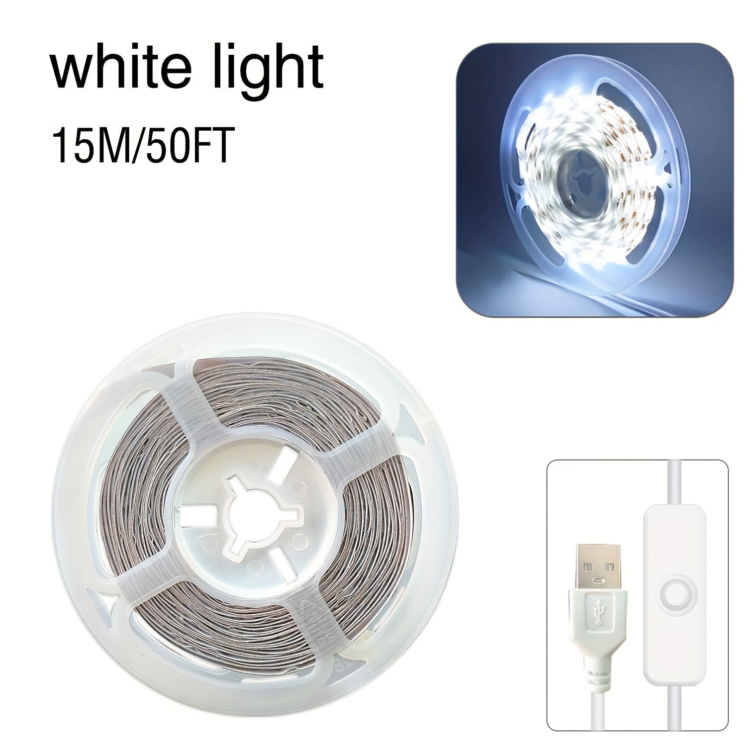 BJ-5VRGB 暖/白LED灯5V自带开关按钮， USB供电，高显色，灵活，可粘贴，可裁剪。卧室，衣柜，厨柜，家庭可DIY照明