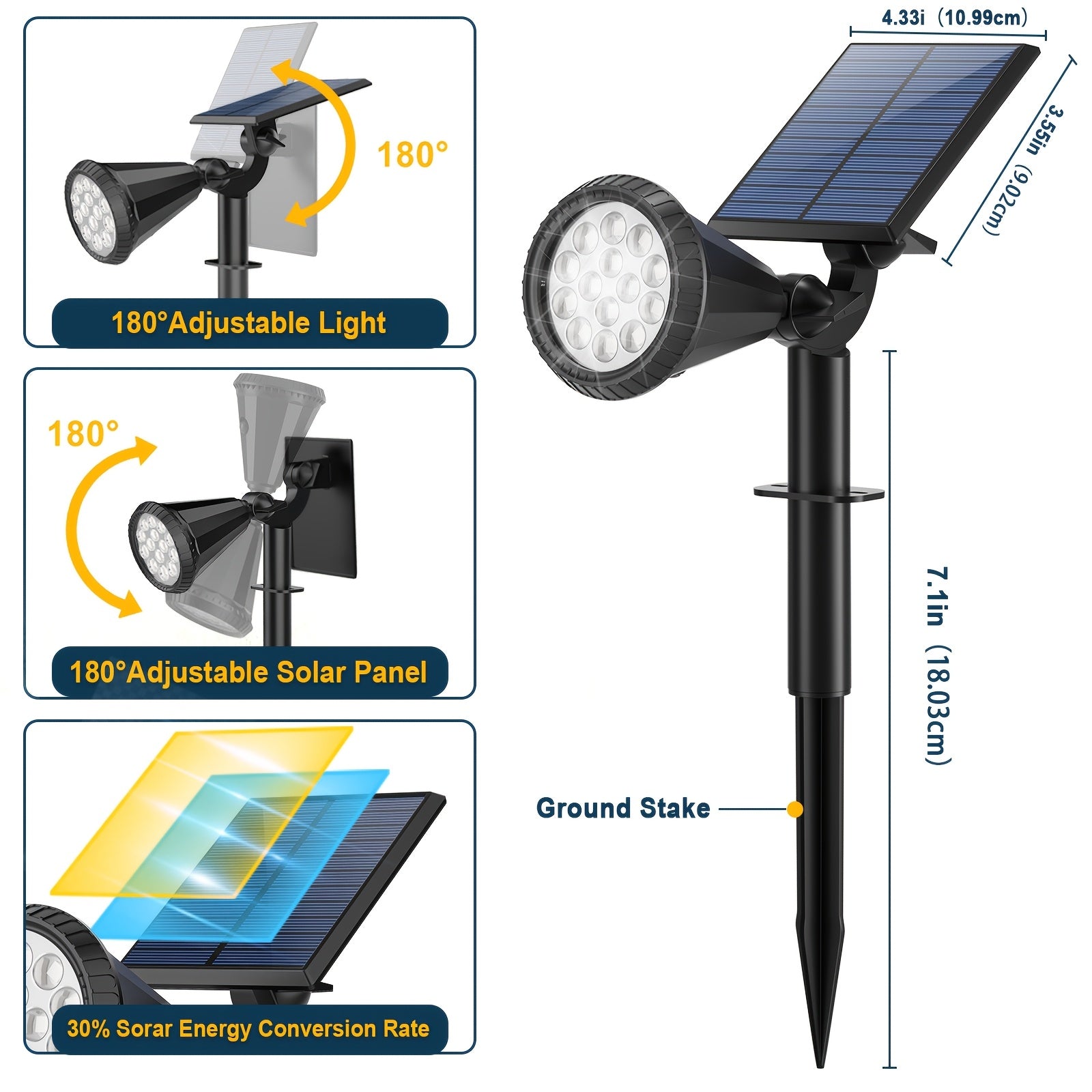 8-Piece Outdoor Solar Spotlight - Waterproof IP65, 4 Modes, Automatic On/Off, 180° Adjustable Solar Landscape Lighting, Suitable for Courtyard, Garden, Pathway, Walls and Trees, Outdoor Lighting | Residential Lighting