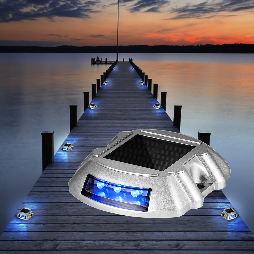 2/4 Pack LED Solar Deck Light, Solar Dock Light, Die-Cast Aluminum, No Switch, Outdoor Warning Walkway Courtyard Path Driveway Light (Blue, White, Yellow, Green, Purple)