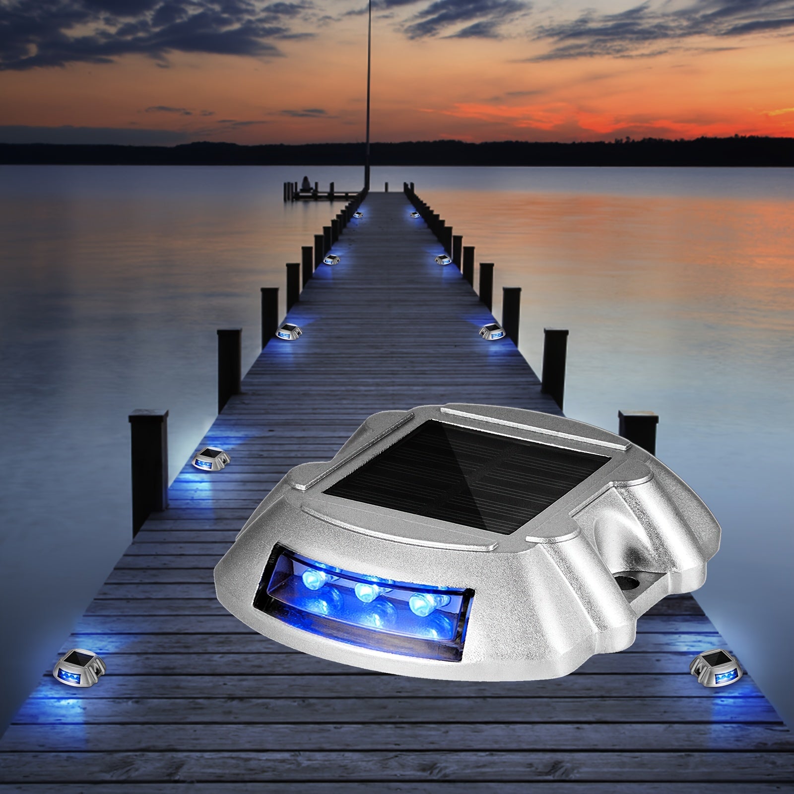 2/4 Pack LED Solar Deck Light, Solar Dock Light, Die-Cast Aluminum, No Switch, Outdoor Warning Walkway Courtyard Path Driveway Light (Blue, White, Yellow, Green, Purple)