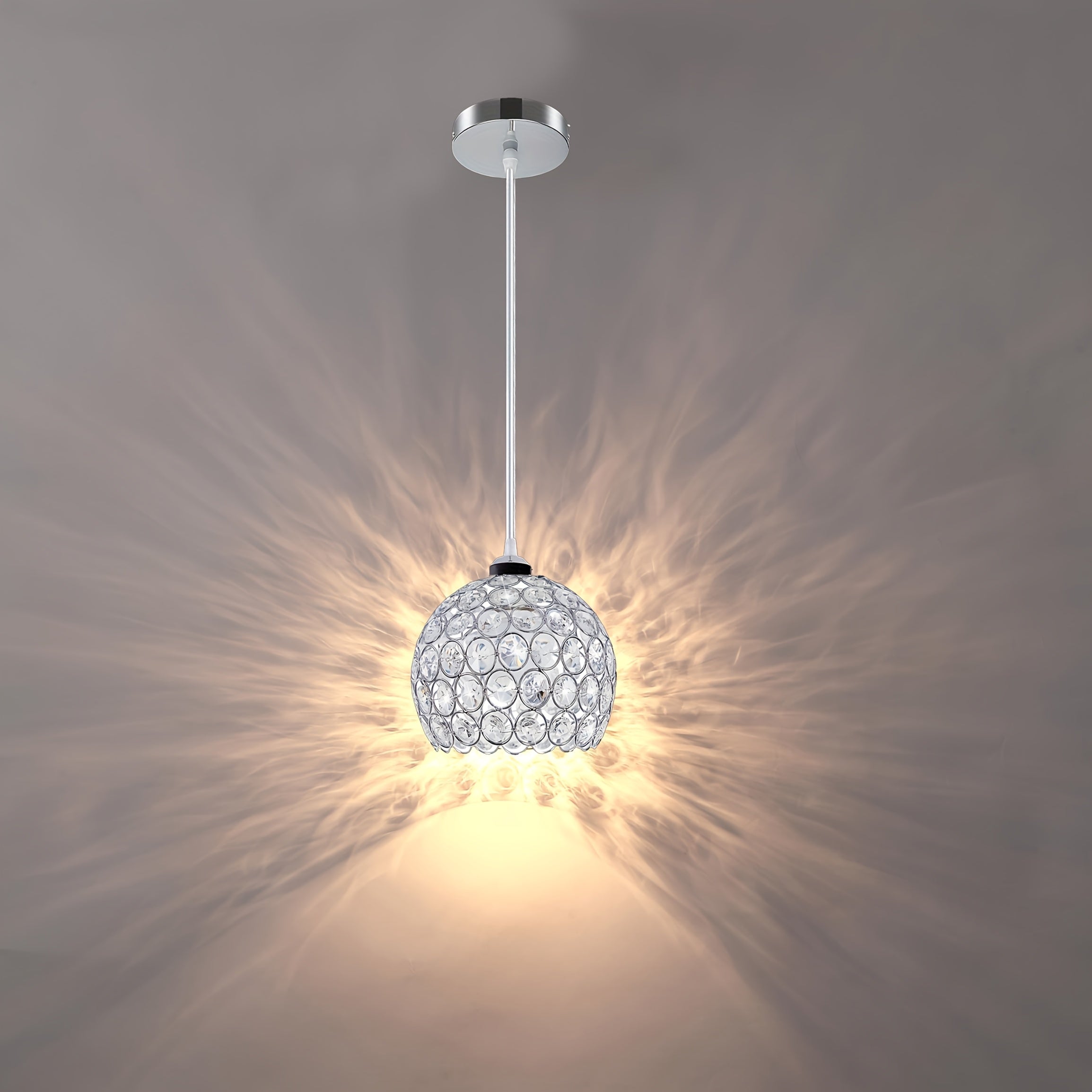 Elegant silver crystal chandelier - modern pendant light, suitable for dining room, kitchen island, bedroom and living room decoration, semi-flush mount installation, ceiling pendant light (bulb not included)