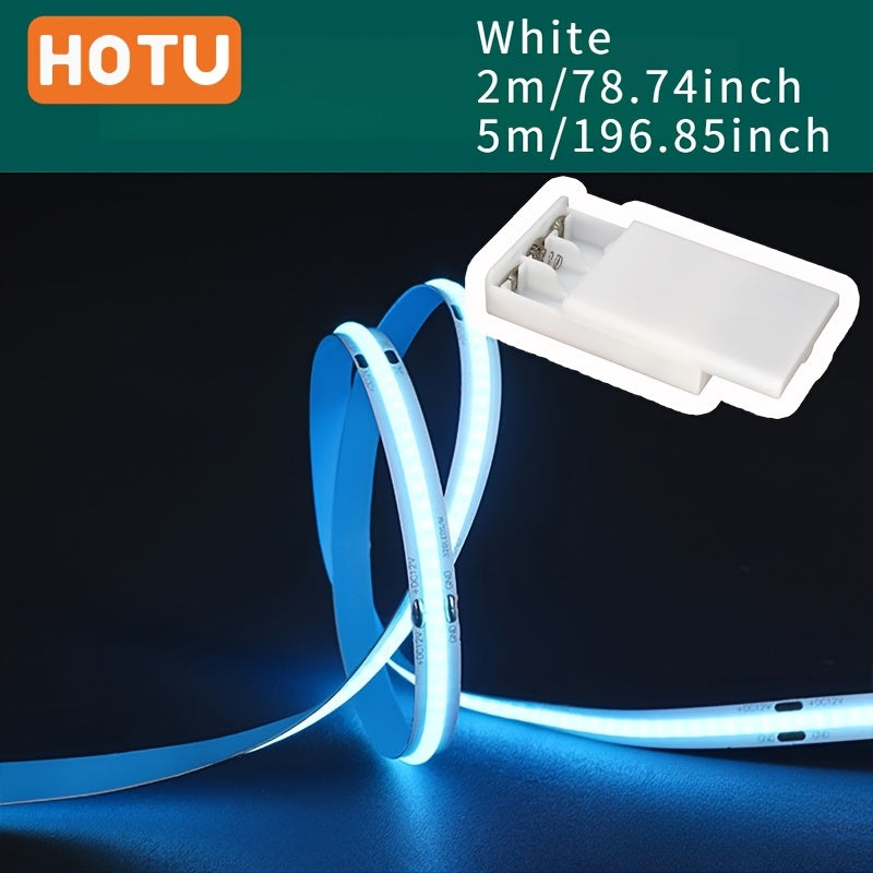 HOTU LED智能COB灯带 - 暖光/白光，自粘式柜灯，电池供电（不含电池），适用于办公、家居、厨房、楼梯、橱柜等场景