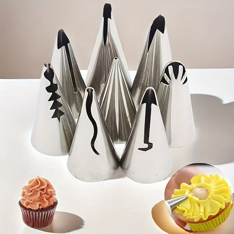7-Piece Stainless Steel Ruffled Skirt Piping Nozzles – Cake Decorating Tool Kit with Unique Patterns for Cupcakes & Pastries – Premium Baking Supplies for Professional & Home Bakers – Easy to Clean & Food-Safe, Baking Accessories